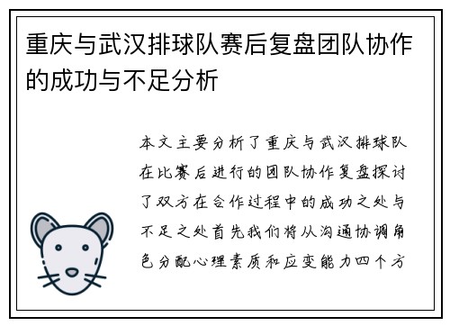 重庆与武汉排球队赛后复盘团队协作的成功与不足分析