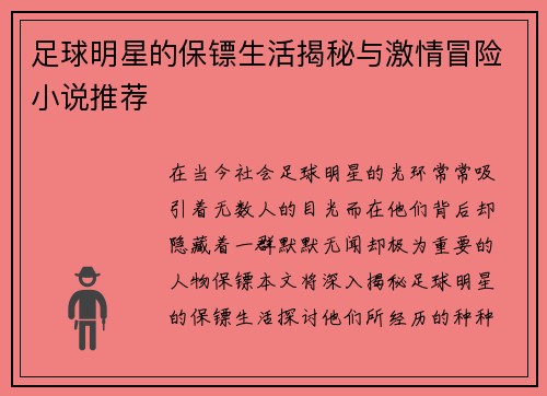 足球明星的保镖生活揭秘与激情冒险小说推荐